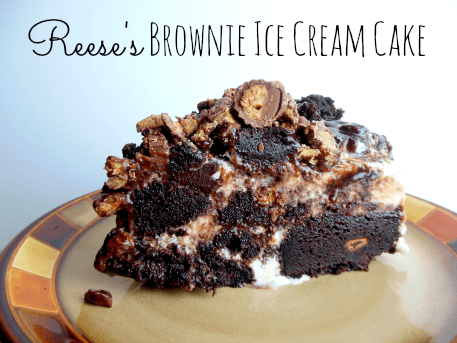 Reese's Brownie Ice Cream Cake // Budget Girl --- Featuring Moose Track's ice cream, this is super chocolate-y ice cream cake is sure to satisfy your sweet tooth. #ice #cream #cake #reeses #peanut #butter #cups #brownies #desserts