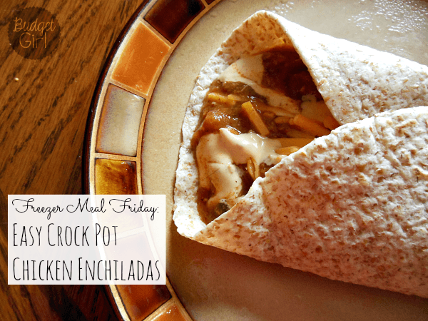Freezer Meal Friday: Easy Crock Pot Chicken Enchiladas // Budget Girl --- These enchiladas are delicious, and an easy budget friendly freezer meal. Prepare ahead of time and cook when you're ready!
