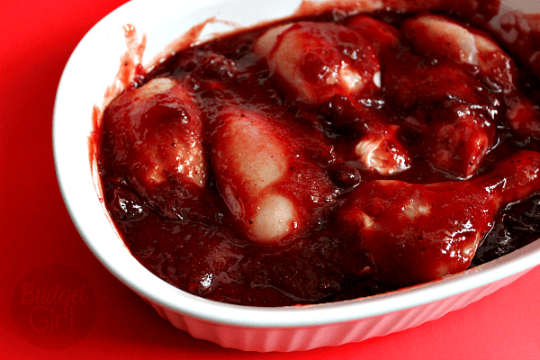 Cranberry BBQ Chicken Freezer Meal // Budget Girl --- Use cranberry sauce to make a sweet and savory BBQ marinade for chicken. Crock pot/slow cooker instructions included. #bbq #chicken #freezermeal #crockpot #slowcooker 