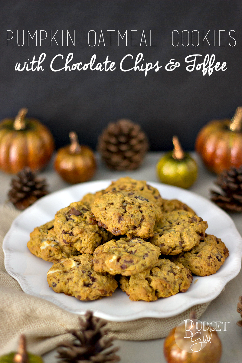 Pumpkin Oatmeal Cookies with Chocolate Chips and Toffee