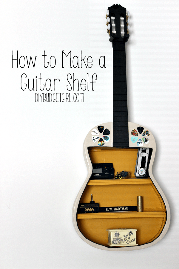 How to Make a Guitar Shelf --- Take a broken guitar and turn it into a piece of art with this tutorial! || via diybudgetgirl.com #guitar #shelf #shelving #diy #crafts 