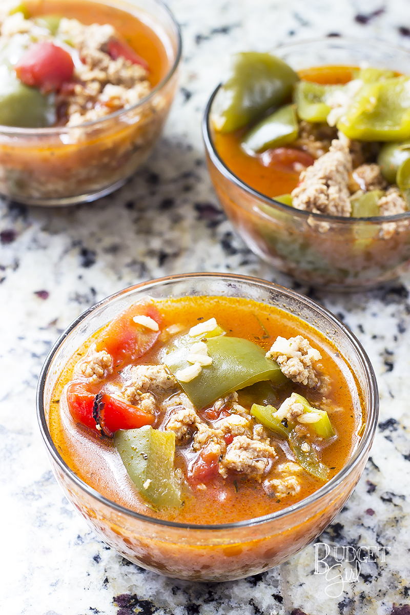 Stuffed pepper soup is chunky, flavorful, and healthy. Can also be made in a crock pot/slow cooker, but best on the stove.