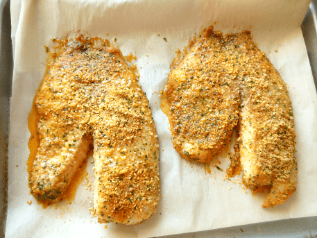 Parmesan Crusted Tilapia // Budget Girl --- A great twist on fish! The Parmesan mixture adds a nice, savory flavor to an otherwise bland meal. #Parmesan #fish #tilapia #baking #cooking #dinner #healthy