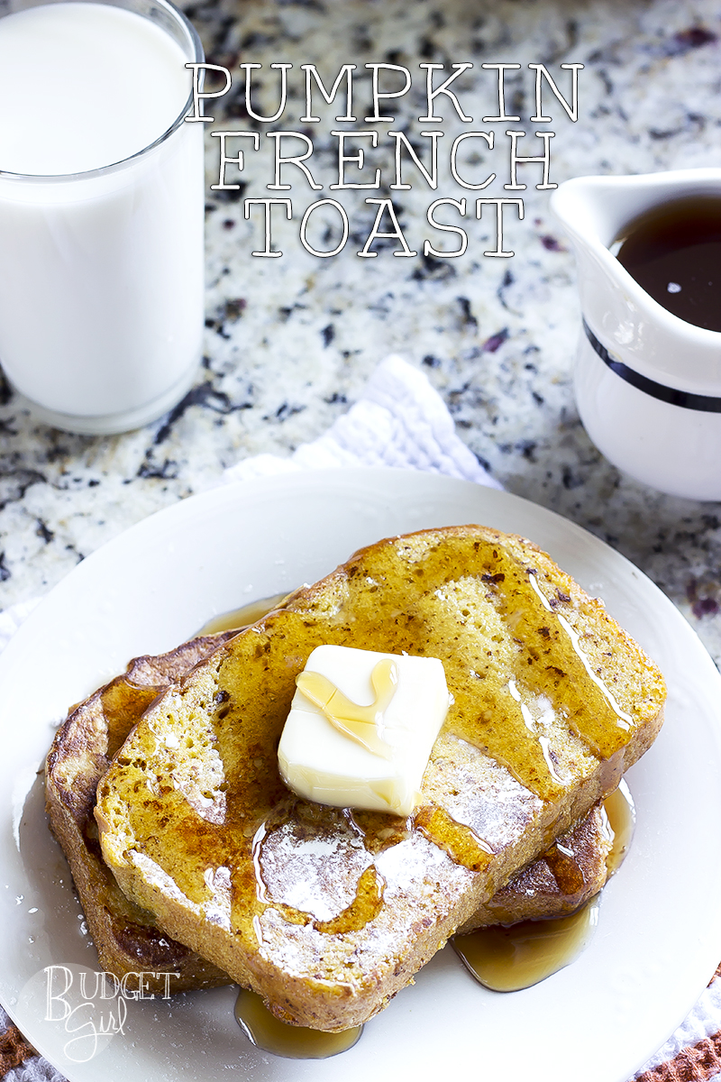 Pumpkin french toast is made with pumpkin yeast bread. Makes a great fall breakfast!