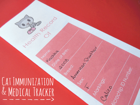 Cat Immunization & Medical Tracker { FREE Printable } // Budget Girl --- Keep track of your cat's medical records, immunizations, surgeries, conditions, etc. Keep it in your pet carrier (or somewhere handy) in case you have to rush out the door for a kitty emergency. 