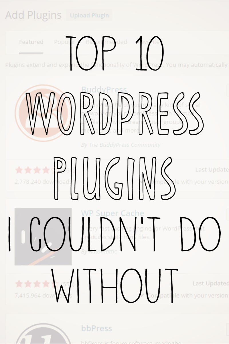 Plugins are software components that add extra features to your blog. Whether it's decorative or practical, plugins are enormously helpful. Here's a list of my 10 favorite WordPress plugins.