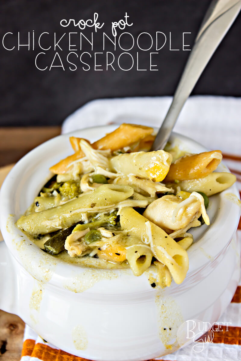 Crock pot chicken noodle soup is a simple casserole made easier by cooking in a slow cooker instead of in the oven. Also a freezer meal!