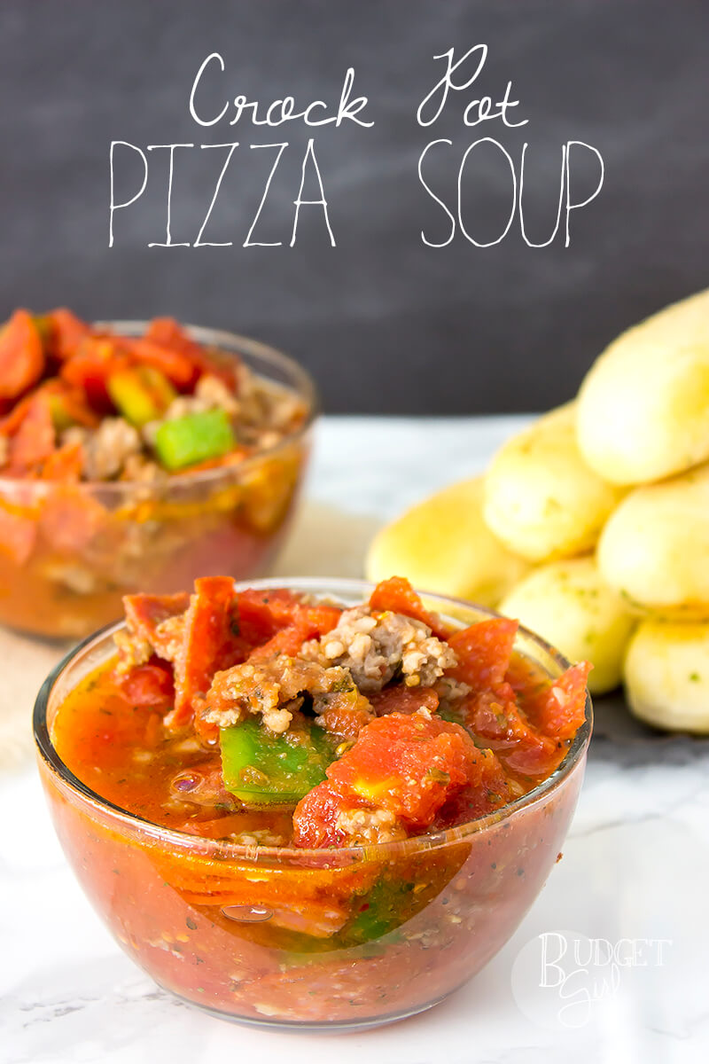 Crock pot pizza soup is n easy, delicious soup your whole family will love. It can be customized to fit the needs of the pickiest eaters. Also works as a freezer meal!