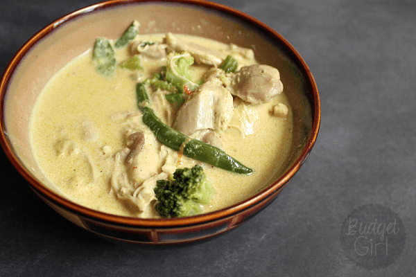 Chicken Coconut Curry // Budget Girl --- A surprisingly light curry. With minor changes, this can be made paleo. Also a freezer meal! #freezermeal #paleo #curry #food #recipes