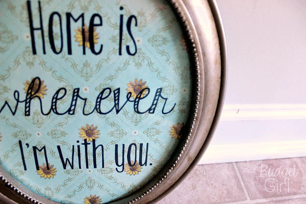 Home is Wherever I'm With You FREE Printable // Budget Girl --- How to print on Scrapbook Paper to Make Easy, Cheap Wall Art. Includes a free printable! #free #easy #cheap #wall #decor #art #scrapbook #paper #printable