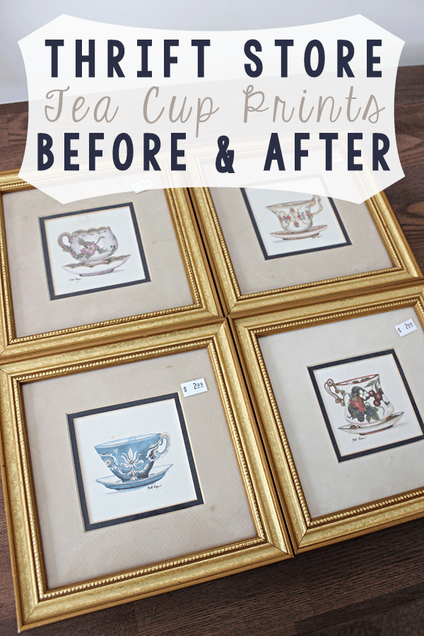 Thrift Store Tea Cup Prints: Before & After --- You'll never believe how new and chic a few coats of paint made these prints look! || via diybudgetgirl.com #prints #teacup #thrift #paint #diy #decor #dining #kitchen