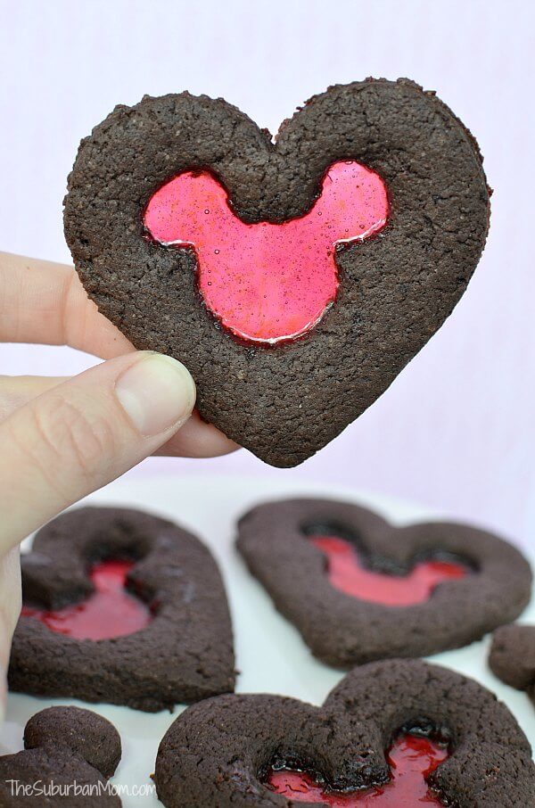 Valentine's Day Stained Glass Mickey Mouse Cookies from The Suburban Mom