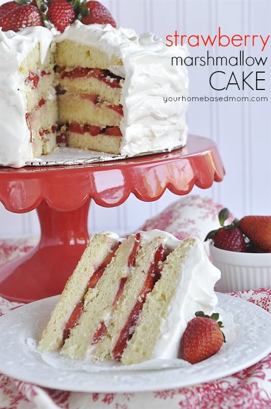 Strawberry Marshmallow Cake from Your Home Based Mom