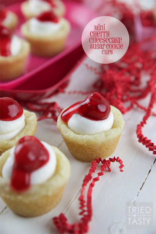 Mini Cherry Cheesecake Sugar Cookie Cups from Tried and Tasty