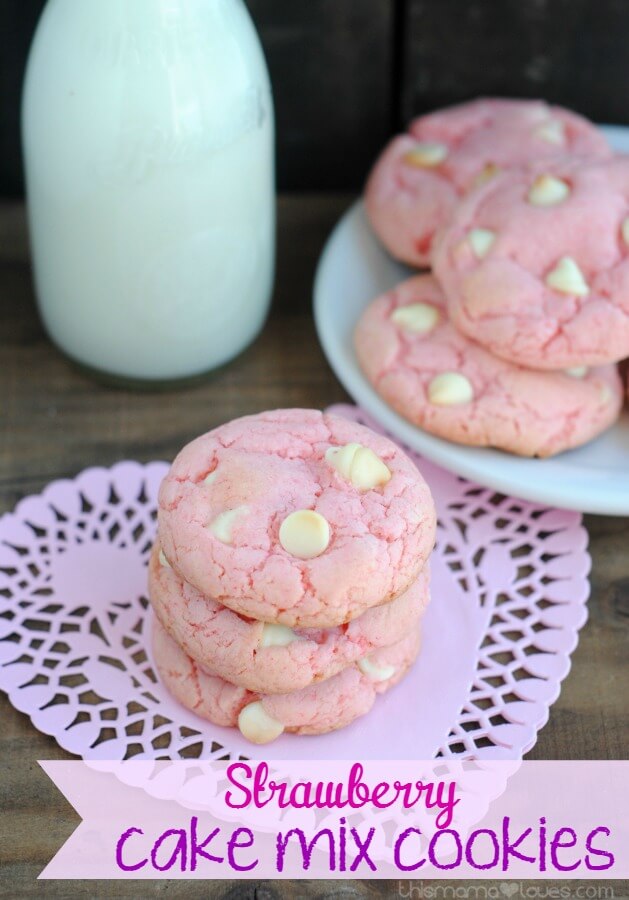 Strawberry Cake Mix Cookies from This Mama Loves