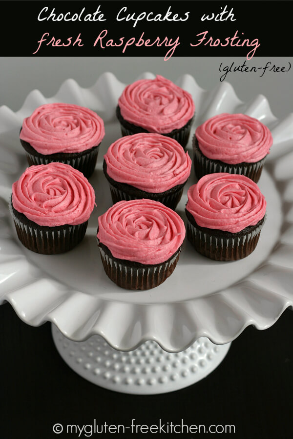 Chocolate Cupcakes with Fresh Raspberry Frosting from My Gluten-Free Kitchen 