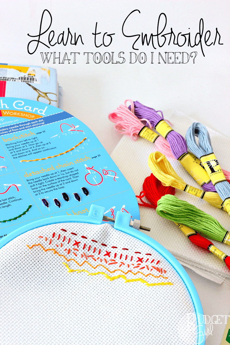 Learn to Embroider: What Tools Do I Need? --- A couple months ago, I started teaching myself embroidery. In that time, it has quickly become one of my favorite hobbies.  But figuring out what to buy was harder than I thought it would be. || via diybudgetgirl.com #embroidery #embroider #crafts #diy #sewing