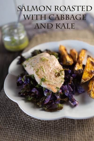 Salmon Roasted with Cabbage and Kale