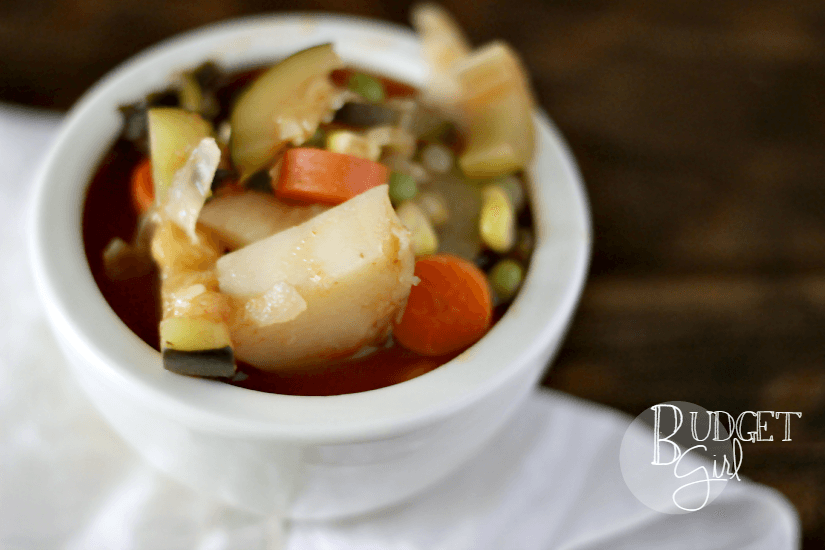 This chunky vegetable soup is delicious and versatile. You can use any combination of vegetables you prefer. It's wonderful in the summer and fall because it's both light and comforting.