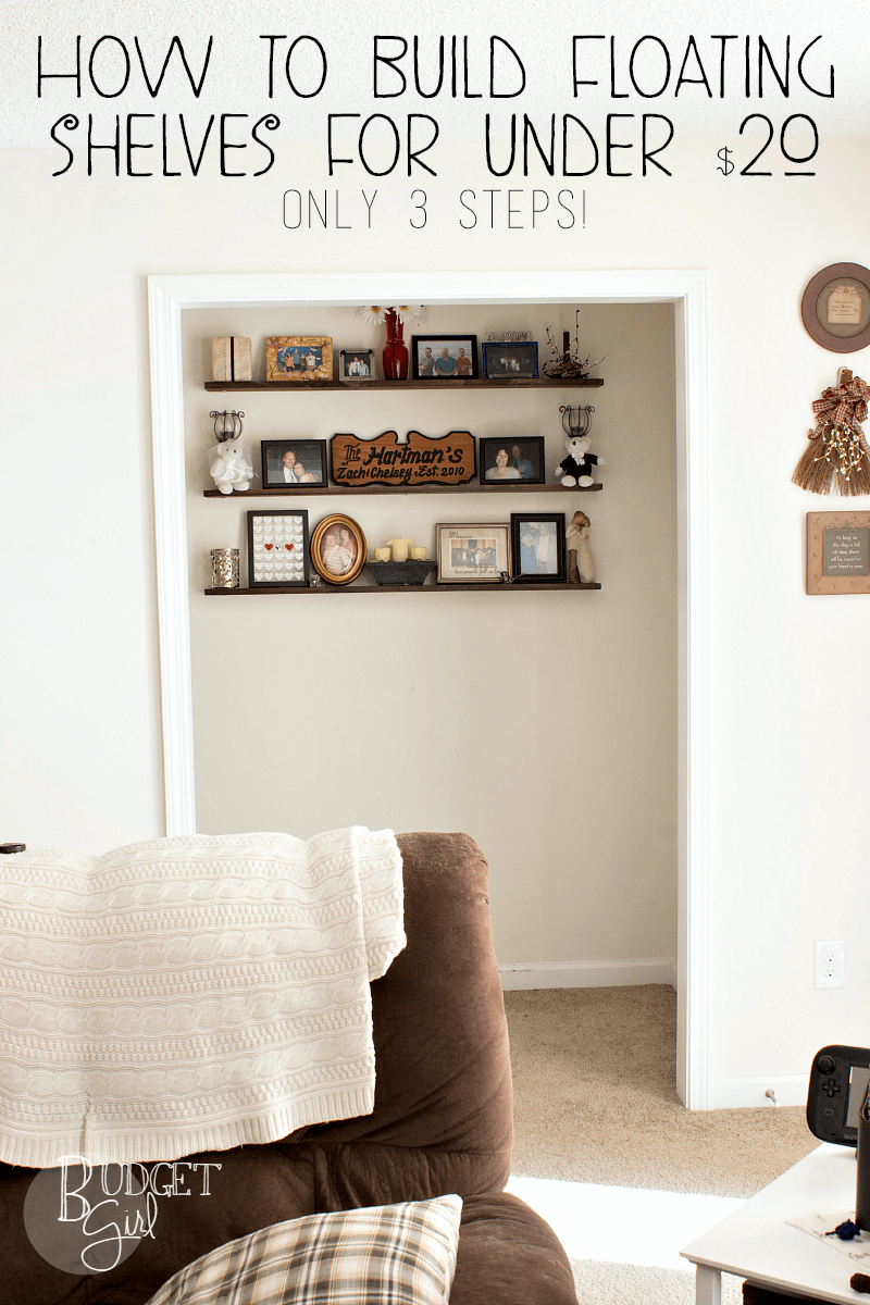 Shelves are expensive! Here's a tutorial on how to build floating shelves for under $20 in only three steps!