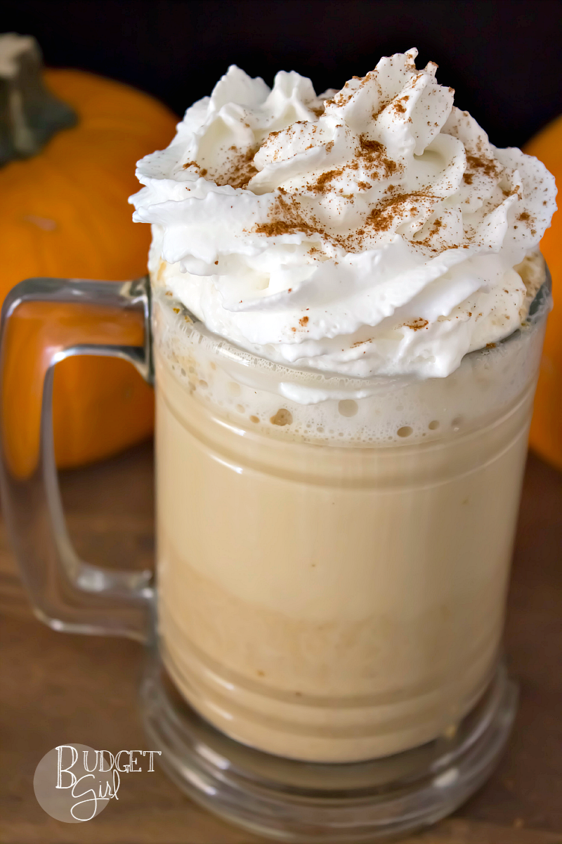 If you're like me and you hate putting on pants to leave the house, you'll love these easy homemade pumpkin spice lattes! Made with real pumpkin.