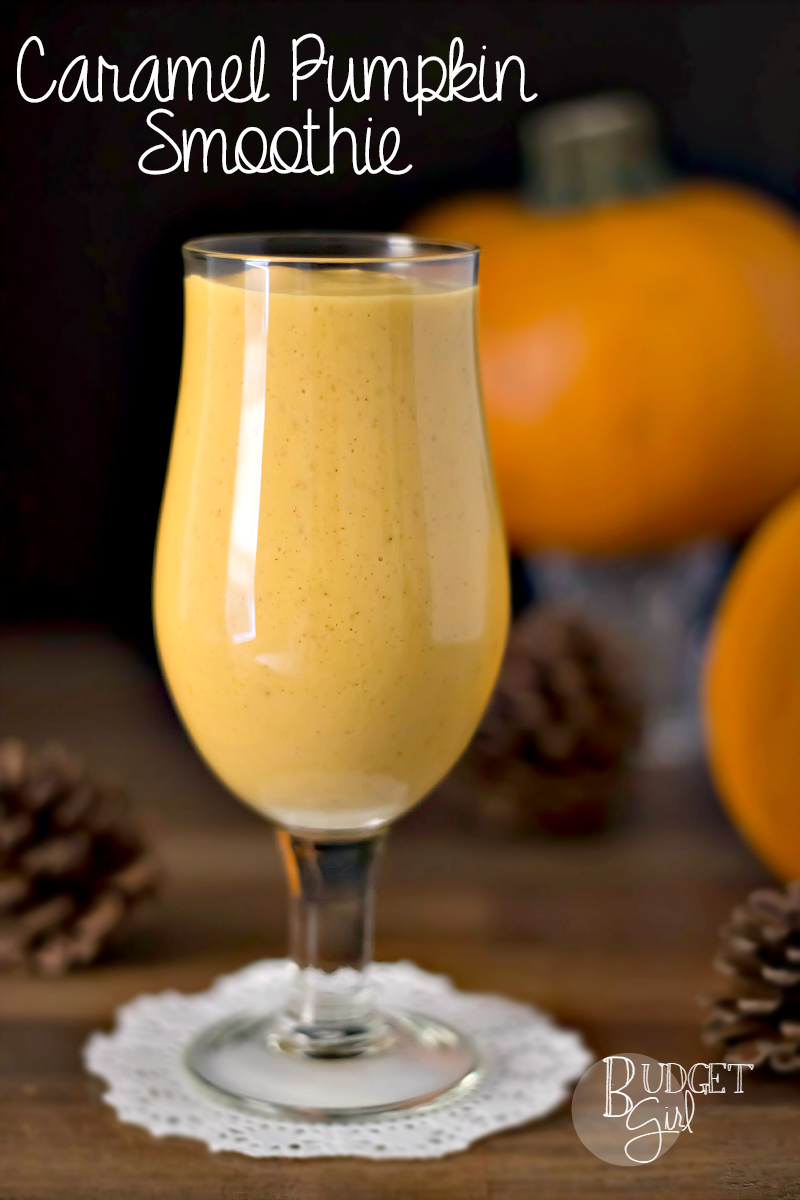 Caramel pumpkin smoothies are a delicious fall breakfast alternative. Switch out the caramel yogurt with plain yogurt for a healthier option.