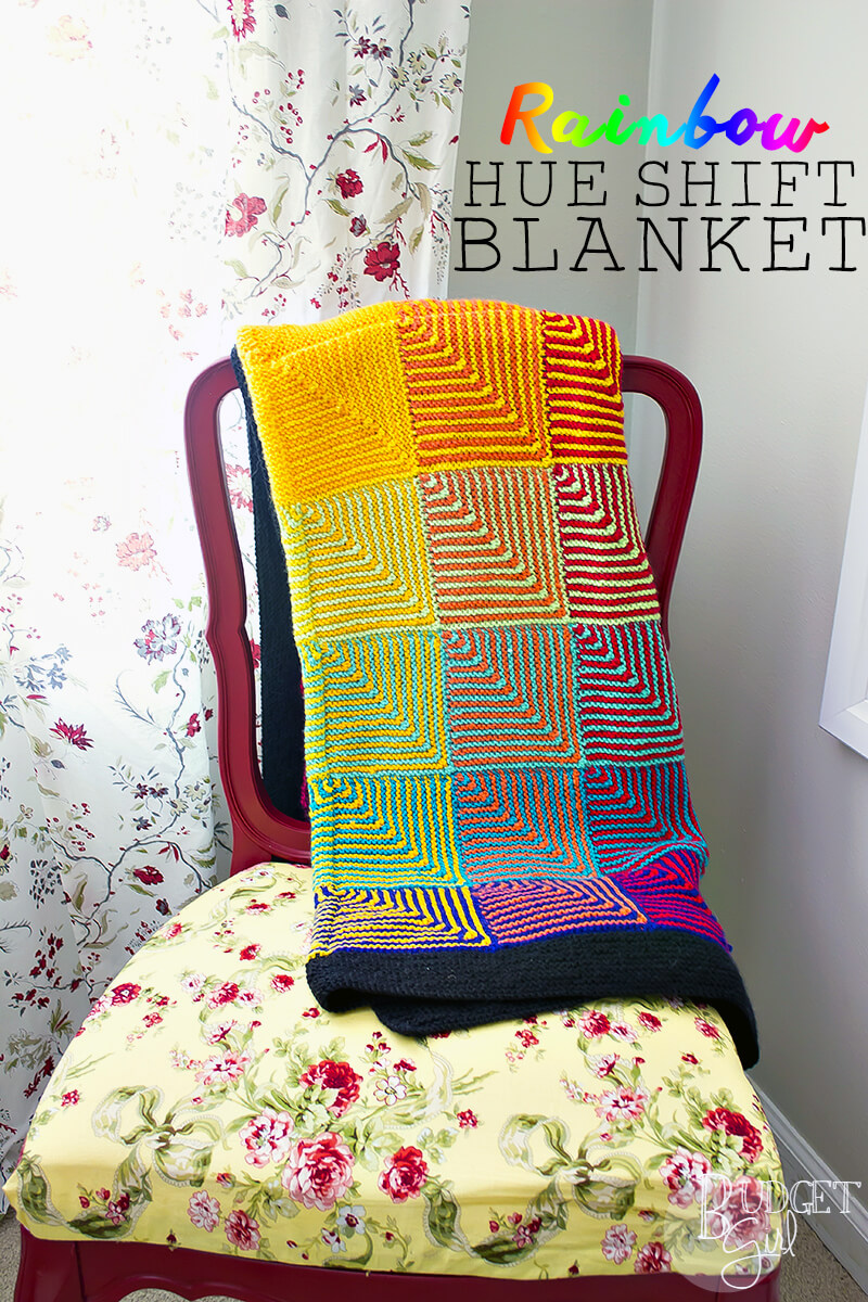 This rainbow hue shift blanket knitting pattern is fun and easy to knit. The resulting blanket is also incredibly soft and heavy. Perfect for cooler months!