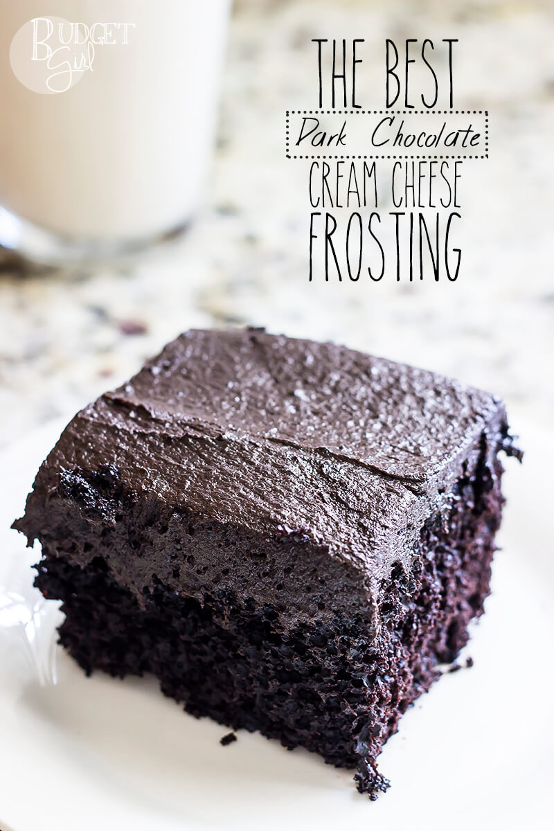 The BEST dark chocolate cream cheese frosting tastes just like a bar of dark chocolate. It has half as much sugar as most recipes call for, because frosting doesn't need to be so sweet that it overpowers the entire cake.