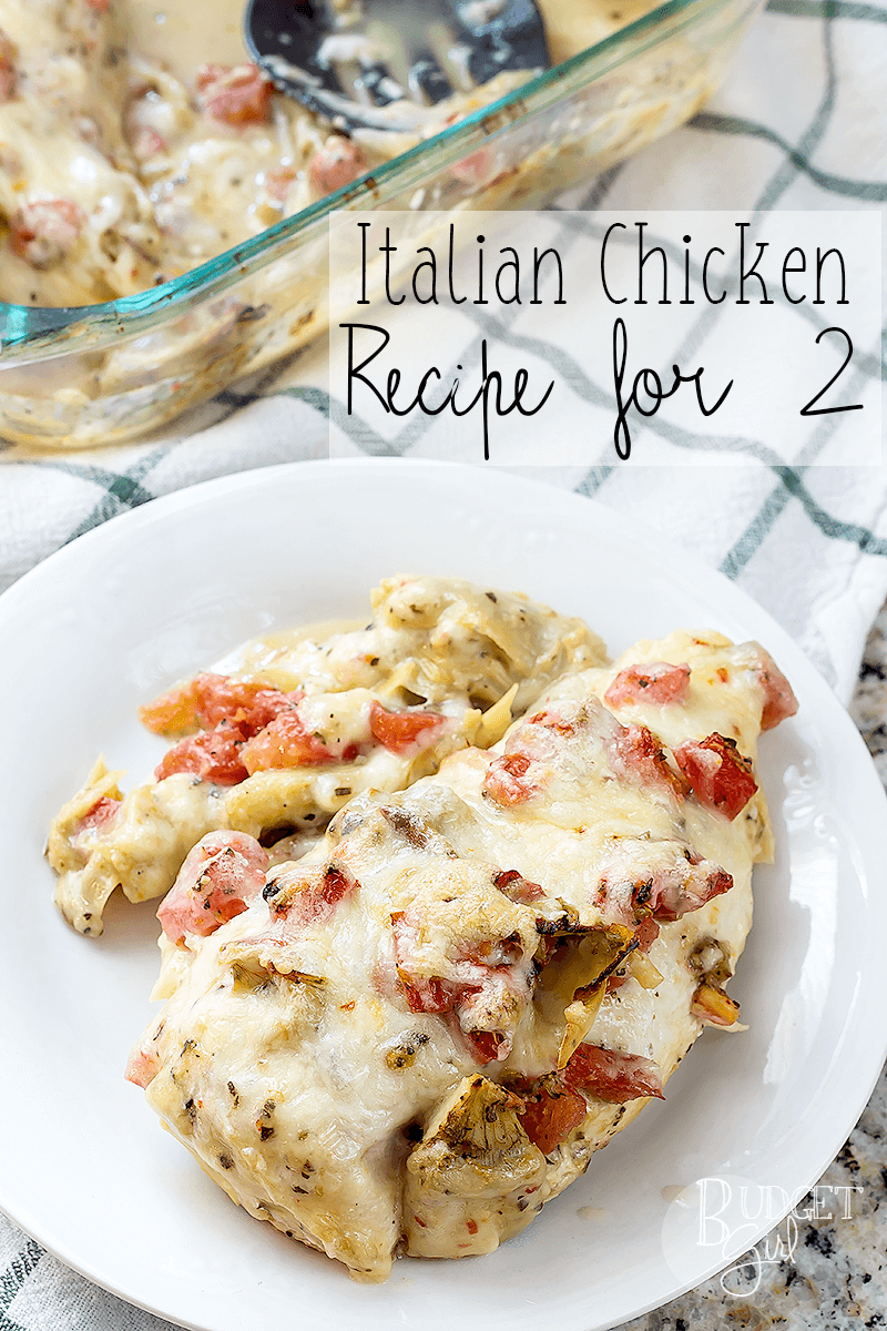 This easy, delicious Italian chicken recipe uses artichokes, tomatoes, cheese, and it made for two people. Perfect date night meal!